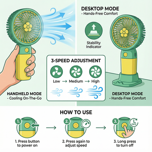 Ventilatore Portatile USB Ricaricabile da 300mAh per Uso Esterno, Mini Ventilatore Personale ad Alta Velocità, Tendenza <span class=keywords><strong>2026</strong></span> - Product Image 3