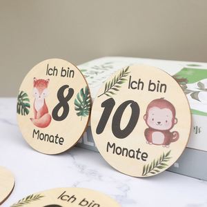 Disques en bois pour cartes de jalons mensuels, double face, animaux de la jungle, accessoire photo nouveau-né, cadeau de baby shower - Product Image 3