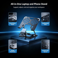 Support Ergonomique pour Ordinateur Portable Great Roc avec Support Téléphone, Réglable en Hauteur et en Angle, Rehausseur Portable pour Ordinateurs Portables et Tablettes de 10 à 17 Pouces