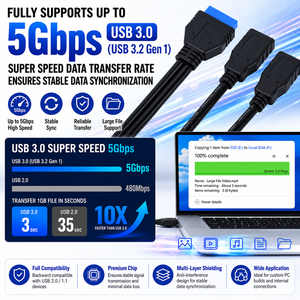 Cable USB 3.0 Dual Hembra a Placa Base de 20 Pines, Adaptador de Cabezal IDC USB-A de 2 Puertos para Expansión Interna del Chasis de la Computadora - Product Image 2