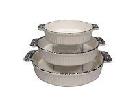 Plat de cuisson en céramique écologique et durable, design minimaliste à double poignée, compatible micro-ondes, pour camping, plat à pizza