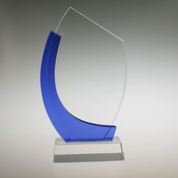 Pujiang usine en gros personnalisé bleu cristal Plaque prix entreprise crédit verre cristal trophée cristal artisanat