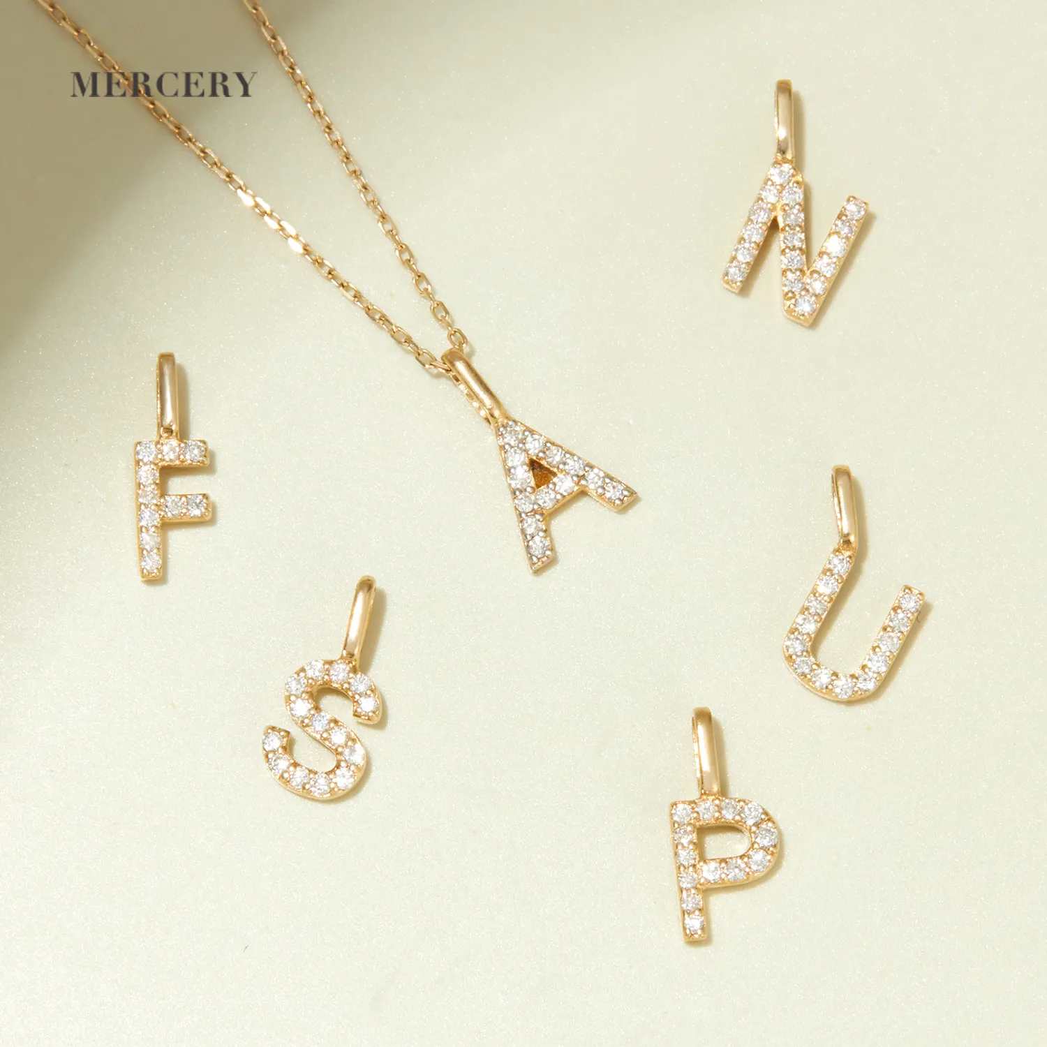 Mercery bijoux véritable or Alphabet charme poli lettre pendentif ensemble tendance 14K or massif diamant pendentif pour collier