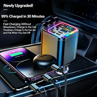 Chargeur de voiture rétractable 7 en 1 avec charge rapide StarLight, chargeur de voiture USB C, accessoires de voiture, tension LED