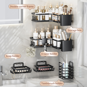Estante Esquinero de Ducha de Metal Moderno, Ecológico y Duradero, de 2 Niveles, Color Negro, para Montar en la Pared - Product Image 5