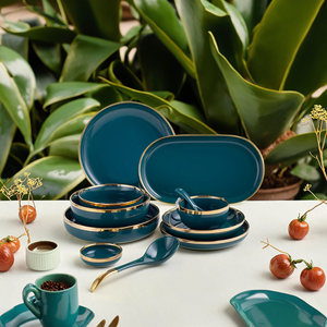 Gốm tấm ăn tối Bộ đồ ăn Đặt món ăn sang trọng màu xanh lá cây thực phẩm Tấm Set salad súp Bát tấm và bát đặt cho nhà hàng khách sạn - Product Image 6