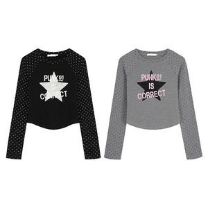 Simpatica maglietta <span class=keywords><strong>a</strong></span> maniche lunghe da donna in stile americano con <span class=keywords><strong>pois</strong></span> e stelle, vestibilità slim per l'autunno - Product Image 3