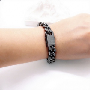 <b>Mens</b> Stainless Steel Cuban Link Bracelet Heavy Duty Black Oxidized Retro Gothic Punk Biker Style Jewelry Adjustable <b>for</b> <b>Men</b> - Product Image 4