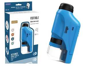 Niños estudiantes ciencia biología enseñanza portátil Mini bolsillo LED luz alimentado por batería microscopio con aumento de 60X-120X - Product Image 1