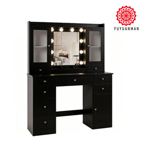 Ensemble coiffeuse moderne grand format avec panneau lumineux, support pour sèche-cheveux, en bois, pour hôtel, chambre et maison - Vente en gros - Product Image 1