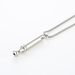 Custom Logo Stainless Steel Meditation Breath Relief Pendant Necklace Round Tube <b>Whistle</b> Anxiety Breathing Necklace - Product Image 4