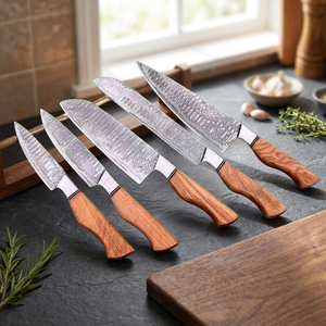 Couteaux SMK personnalisés, ensemble de 5 couteaux de chef en acier Damas, modèle DFK-06, manche moderne, artisanat élégant, respectueux de l'environnement, carbone - Product Image 3