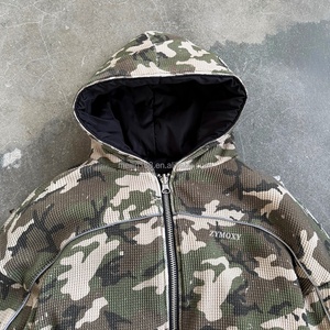 Custom Nylon Zipper <b>Pullover</b> <b>Jackets</b> 3m Reflective Winter Warm Lining Camouflage Waffle Fabric Design <b>Jackets</b> Reversible Hoodies - Product Image 3