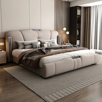 Cadre de lit double haut de gamme moderne et luxueux en cuir avec structure en bois massif pour chambre à coucher
