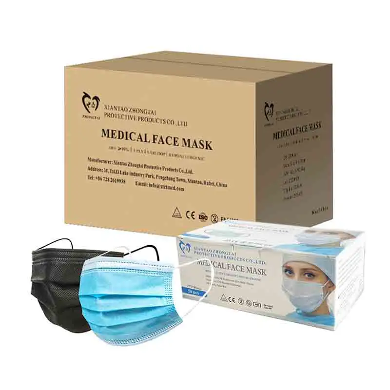 Wholesale 100Pcs Black Blue Medical 3Ply Surgical Facemask Disposable Face Mask Iir Custom Logo 2023 masker