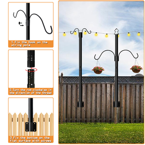 Poteaux de lumière de chaîne 2.8FT <span class=keywords><strong>poteau</strong></span> de lampe de style de vacances en plein air pour accrocher des mangeoires d'oiseaux <span class=keywords><strong>terrasse</strong></span> cour clôture tige de support de fil - Product Image 2