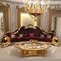 Canapé capitonné en tissu de haute qualité, design européen, en bois massif sculpté à la main, finition feuille d'or, style vintage américain pour appartement