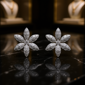 Boucles d'oreilles en or blanc avec diamants en forme de fleur, taille marquise, couleur D naturelle, certifiées GIA, style classique pour mariage féminin - Product Image 2