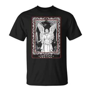 T-shirt Justice Tarot Card noir unisexe pour adulte, grande taille, col rond, manches courtes, impression sérigraphique - Product Image 1
