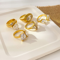 Cincin zirkon berlapis emas baja tahan karat untuk wanita, perhiasan modis hadiah bergaya antik trendi modis