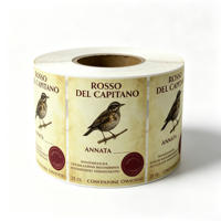 Étiquettes personnalisées en vinyle imperméables et résistantes aux UV, motif oiseau vintage, estampage or/argent, découpées à la forme, pour bouteilles de vin
