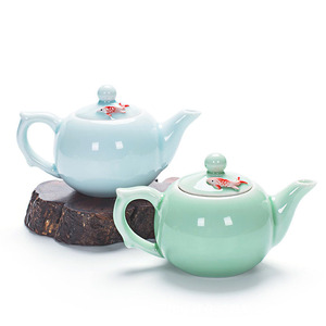 Tetera de <span class=keywords><strong>Porcelana</strong></span> China Barata con Diseño 3D de Pez, Tetera de Cerámica Celadón, Tetera de Kung Fu - Product Image 1