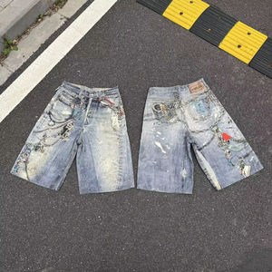 Acne Studio Jeans <b>Top</b> Quality <b>Distressed</b> Wash Men's Shorts Baggy Denim Pants Streetwear Shorts for Men - Product Image 2