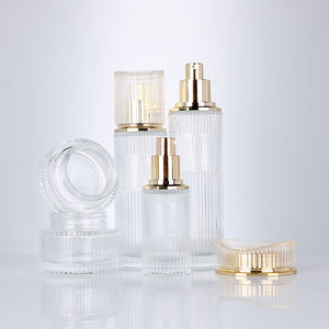 Botellas de vidrio cosméticas de Tóner para el cuidado de la piel con rayas verticales de lujo personalizadas 30ML 100mL 120ML con tapa metálica - Product Image 6