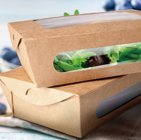 Boîte à lunch en papier kraft biodégradable, boîte à emporter en papier avec 2 fenêtres
