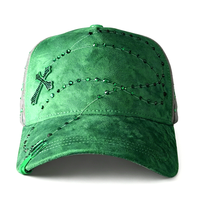 Gorra de Béisbol Unisex Ajustable de Alta Calidad con Diseño de Cruz con Pedrería, Visera Curva de Gamuza y Forro de Satén, Talla 14