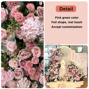 SMOOTH Hot Sales Flower <b>Runner</b> Pink Rose <b>Green</b> Plants Pillar Flower Arrangement For Wedding Backdrop Decoration - Product Image 5