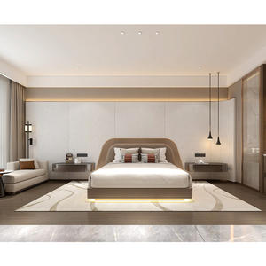 Ensemble de meubles de chambre à coucher d'hôtellerie moderne, cadre de lit en bois à profil bas, table de chevet, hôtel 5 étoiles haut de gamme, appartement - Product Image 6