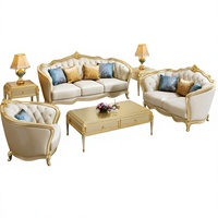 Ensemble de canapés en éponge couleur or champagne, style américain, 1-2-3 places, mobiles, luxe léger, style européen, cuir véritable, bois massif vintage