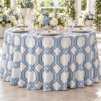 Housse de table personnalisée à faible MOQ, imprimée, 120 pouces, en lin et polyester, ronde ou rectangulaire, pour anniversaires et événements de mariage