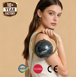 ZP8212 Borsa da Donna con Motivo Marmorizzato, Pochette Elegante per Sfilate di Moda, Borsetta Rotonda in Acrilico - Product Image 3