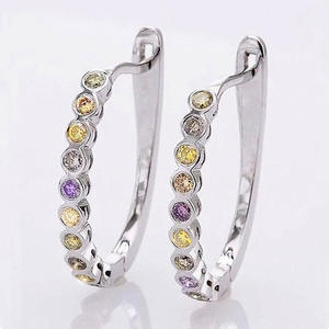 Eleganti Orecchini a Cerchio in Oro Bianco con Citrino e Ametista Incastonati, Argento 925, Gioielli Classici da Donna per Uso Quotidiano - Product Image 4