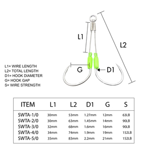 63-152 LB Haken aus Kohlenstoffs tahl 7*7 Edelstahl draht Twin Assist <span class=keywords><strong>Hook</strong></span> Set mit leuchtendem See-Jigging-Haken - Product Image 4