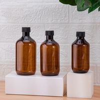 Vente en gros 300ml 400ml 500ml PET boston Bouteille ronde Bouteilles ambrées Bouteille en plastique avec couvercle et bouchon noirs