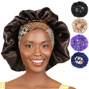 Gorros <span class=keywords><strong>de</strong></span> satén para dormir, gorro <span class=keywords><strong>de</strong></span> dormir, Pelo Rizado sedoso, gorro <span class=keywords><strong>de</strong></span> banda con estampado trenzado negro para mujer - Product Image 1