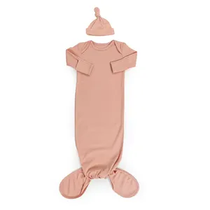 Usine personnalisé bio doux vert foncé noué bébé robe unisexe bébé robe col rond bébé sac de nuit robe