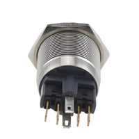 Interrupteur à bouton-poussoir antivandalisme autobloquant 22 mm à montage sur panneau DPDT avec anneau métallique et LED rouge 220 V