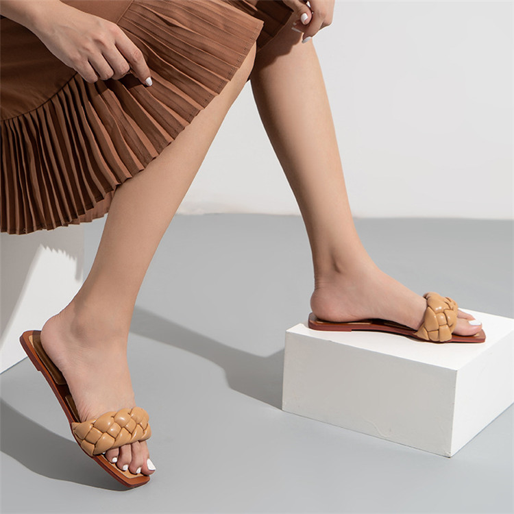 Ladies Slides Slippers Casual PU Shoes Summer Outside Beach Shoes Twist Flat Sandals Women