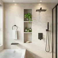 Système de douche mural avec robinet, pommeau de douche pluie 10 pouces, douchette à main, finition or brossé, alliage, jet, valve en céramique