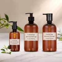 Bouteille pompe en plastique ambré givré de luxe avec impression de logo personnalisé, 300 ml et 500 ml, pour shampoing, gel douche et après-shampoing