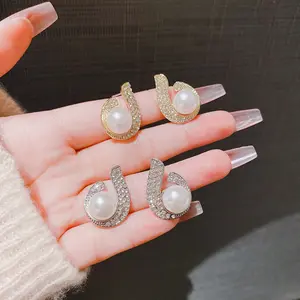 2022 Nieuwe Levenslange Liefde S925 Zilveren Naald Oorknopjes Parel Diamant Inlay Water Drop Mode Elegante Dames Sieraden