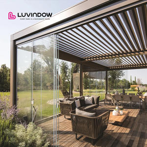 Modern açık elektrikli <span class=keywords><strong>Pergola</strong></span> panjur çatı su geçirmez alüminyum alaşımlı çerçeve yatay açılış desen manyetik ekran özelliği - Product Image 5