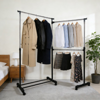 Porte-vêtements double barre réglable en hauteur, en acier inoxydable, avec poteaux télescopiques pour chambre et buanderie, certifié CE
