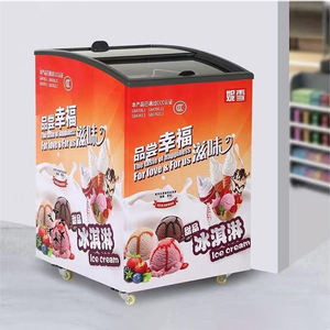 Congelatore orizzontale piccolo per gelati con porta in vetro curvo, espositore per minimarket - Product Image 1