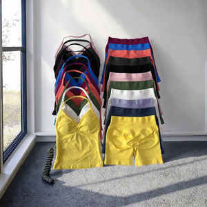 Conjunto Deportivo para Mujer, Top sin Espalda y Pantalones Cortos sin Costuras, Talla XL, Ropa Deportiva, Estampado Sólido, Transpirable, con Logotipo Frontal - Product Image 2