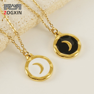 Zogxin Enameled Moon Pendant Necklace Gold Chain White Black Couple Jewelry Gift Minimalist Style Fashion Pendant - Product Image 1
